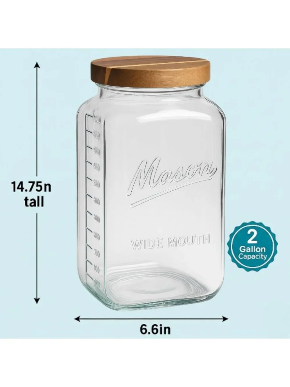 2 Gallon Glass Mason Jar with Airtight Lid – Wide Mouth Storage for Pantry